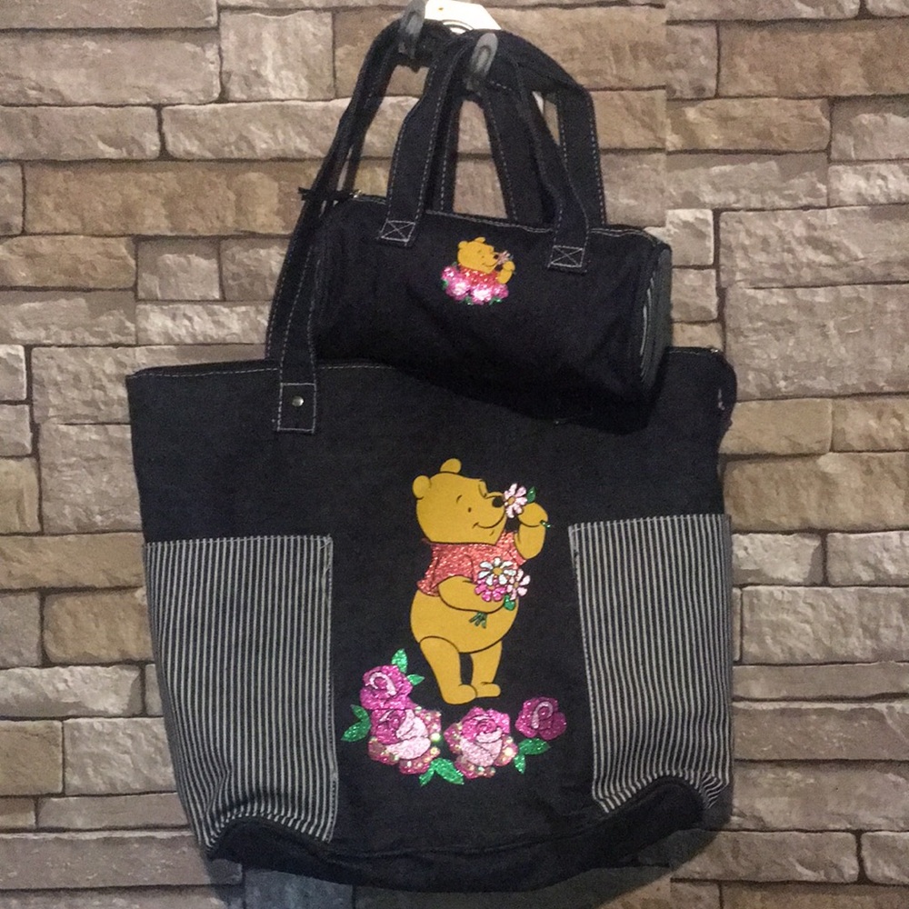 Winnie the Pooh Black Floral Tote Bag Set